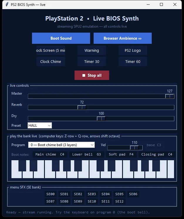 Screenshot of PS2 Boot Audio Synthesiser